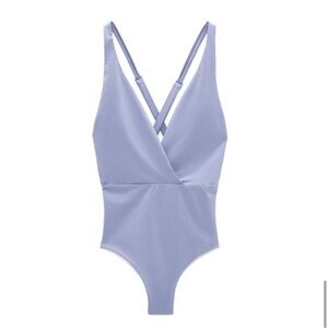 Zara Plunge Seim Blue One Piece